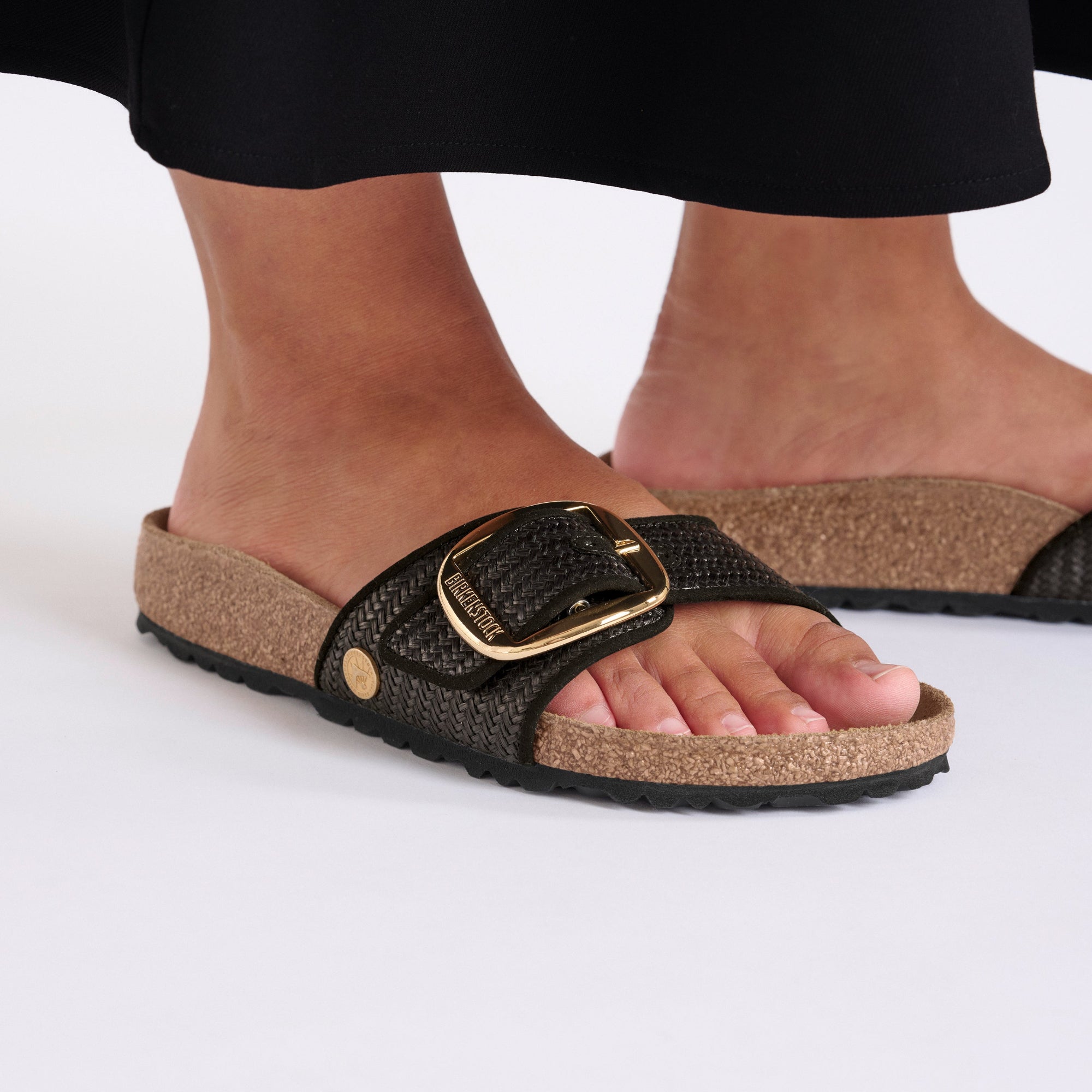 Madrid Big Buckle Raffia Black Textile - Image 5